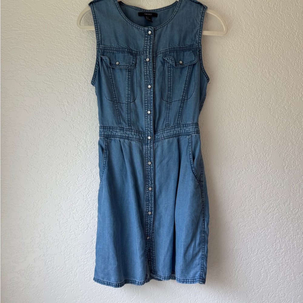 Forever 21 Blue Buttoned Sheath Mini Dress with Pockets